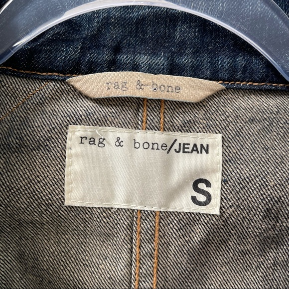 Rag & Bone Zip Front Dark Denim Jacket With Leather Sleeves Size Small - Picture 3 of 6
